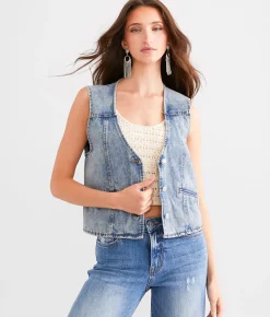 Ci Sono Washed Denim Vest Medium Wash Hot