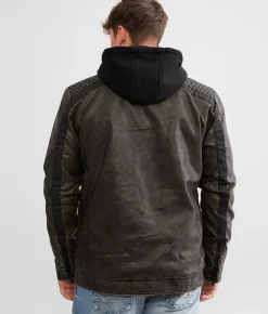 Buckle Black Washed Faux Leather Hooded Jacket Grey Online