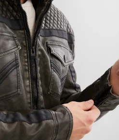 Buckle Black Washed Faux Leather Hooded Jacket Grey Online