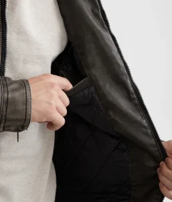 Buckle Black Washed Faux Leather Hooded Jacket Grey Online