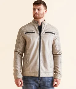 Buckle Black Washed Faux Leather Hooded Jacket Light Khaki Online