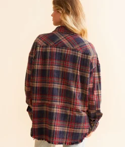BKE Washed Flannel Boyfriend Shirt Brown Online