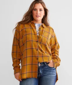 BKE Washed Flannel Boyfriend Shirt Gold Online