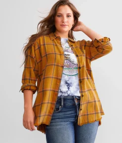BKE Washed Flannel Boyfriend Shirt Gold Online