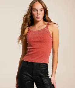 Tops | Gilded Intent Washed Grommet Tank Top Bronze Green