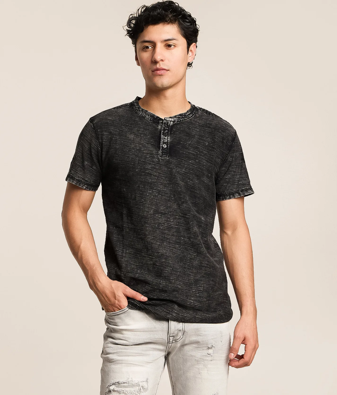 Tops | Buckle Black Washed Henley Black