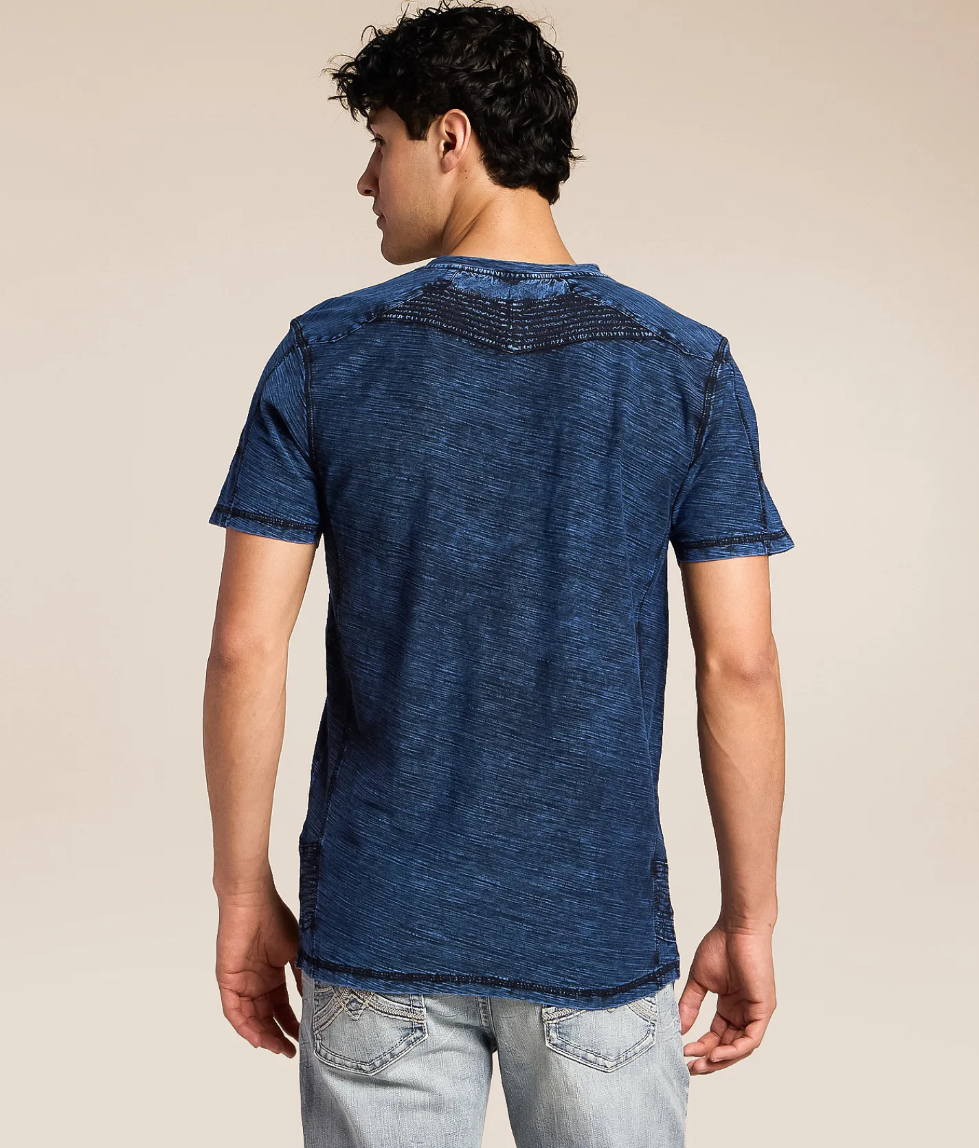 Tops | Buckle Black Washed Henley Azure Blue