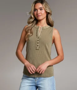 Tops | BKE Washed Henley Tank Top Aloe