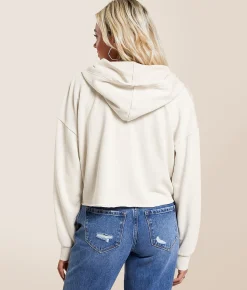 Gilded Intent Washed Knit Cropped Hoodie Stone Tile Online