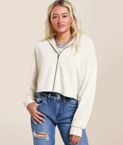 Gilded Intent Washed Knit Cropped Hoodie Stone Tile Online