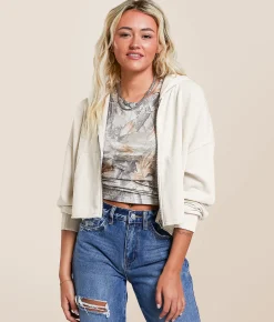 Gilded Intent Washed Knit Cropped Hoodie Stone Tile Online