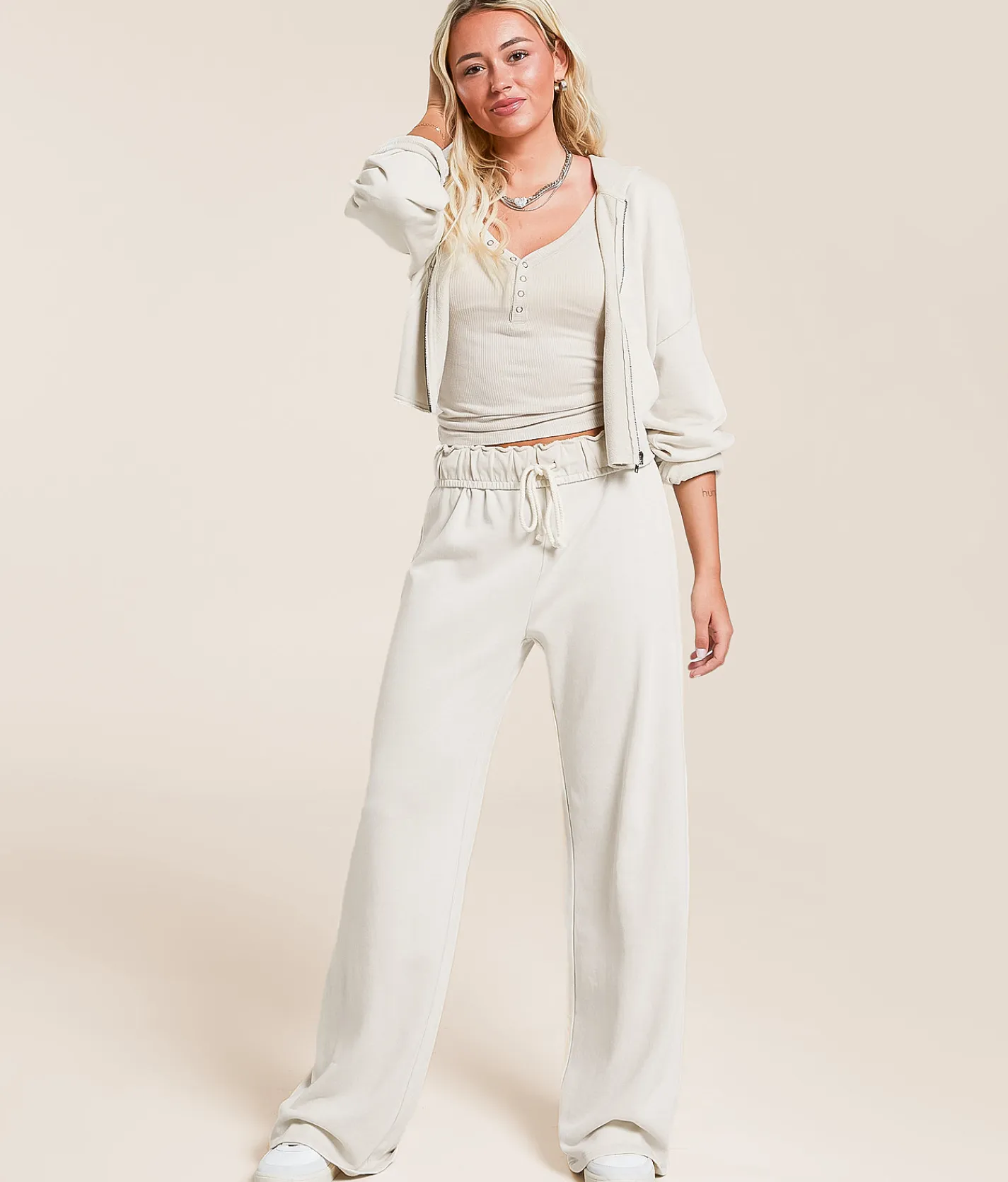 Gilded Intent Washed Knit Cropped Hoodie Stone Tile Online