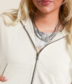 Gilded Intent Washed Knit Cropped Hoodie Stone Tile Online