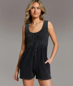 BKE Washed Knit Romper Washed Black