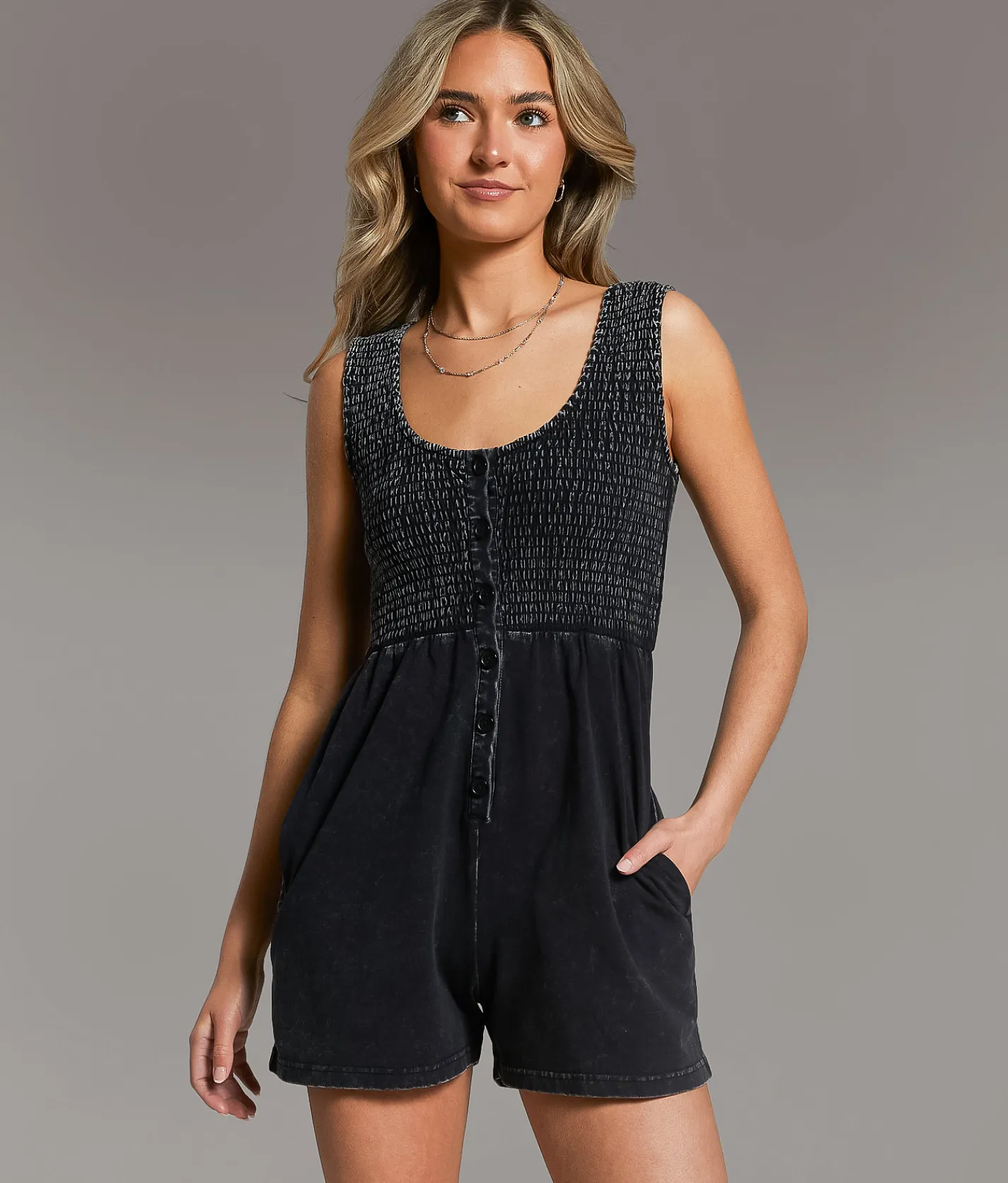 BKE Washed Knit Romper Washed Black