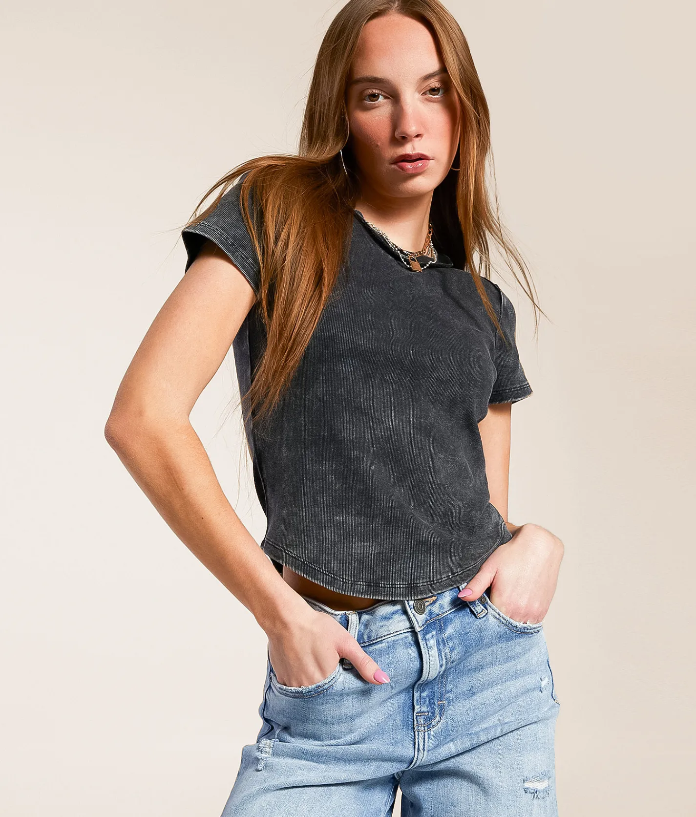Gilded Intent Washed Knit Top Washed Black Outlet