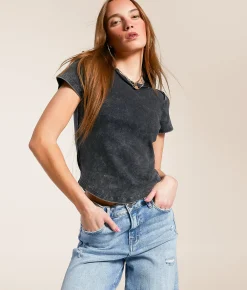 Gilded Intent Washed Knit Top Washed Black Outlet