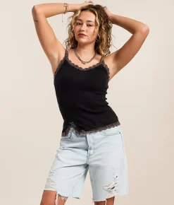 Tops | Gilded Intent Washed Lace Tank Top Washed Black