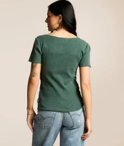Gilded Intent Washed Lace-Up Top Bistro Green Clearance
