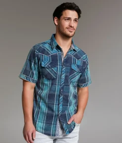 BKE Vintage Washed Plaid Athletic Shirt Navy Teal Discount