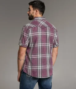 BKE Vintage Washed Plaid Athletic Shirt Maroon Black Best