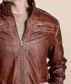 Tops|Coats & Jackets | Buckle Black Washed Pleather Jacket Tobacco Brown