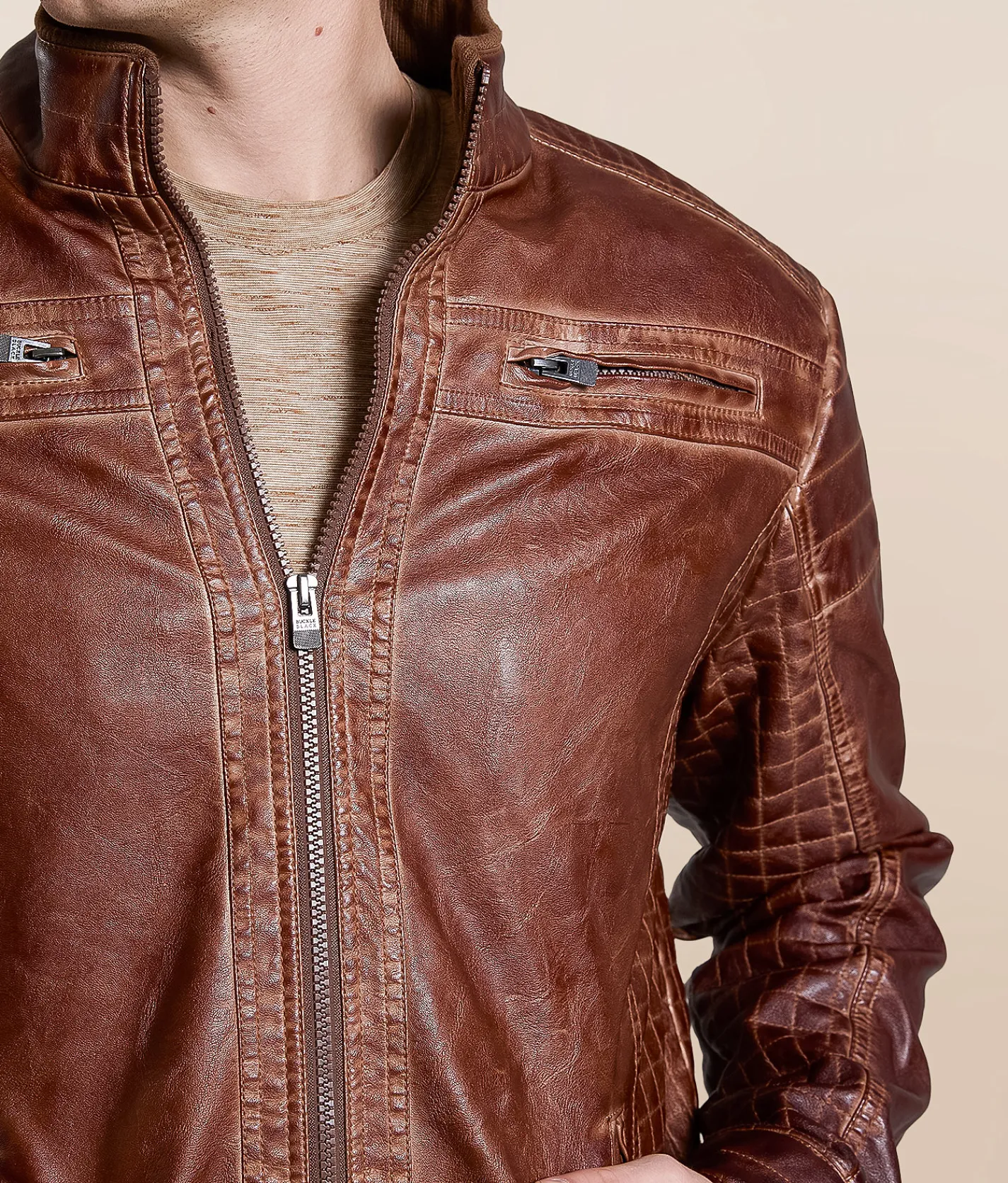 Tops|Coats & Jackets | Buckle Black Washed Pleather Jacket Tobacco Brown