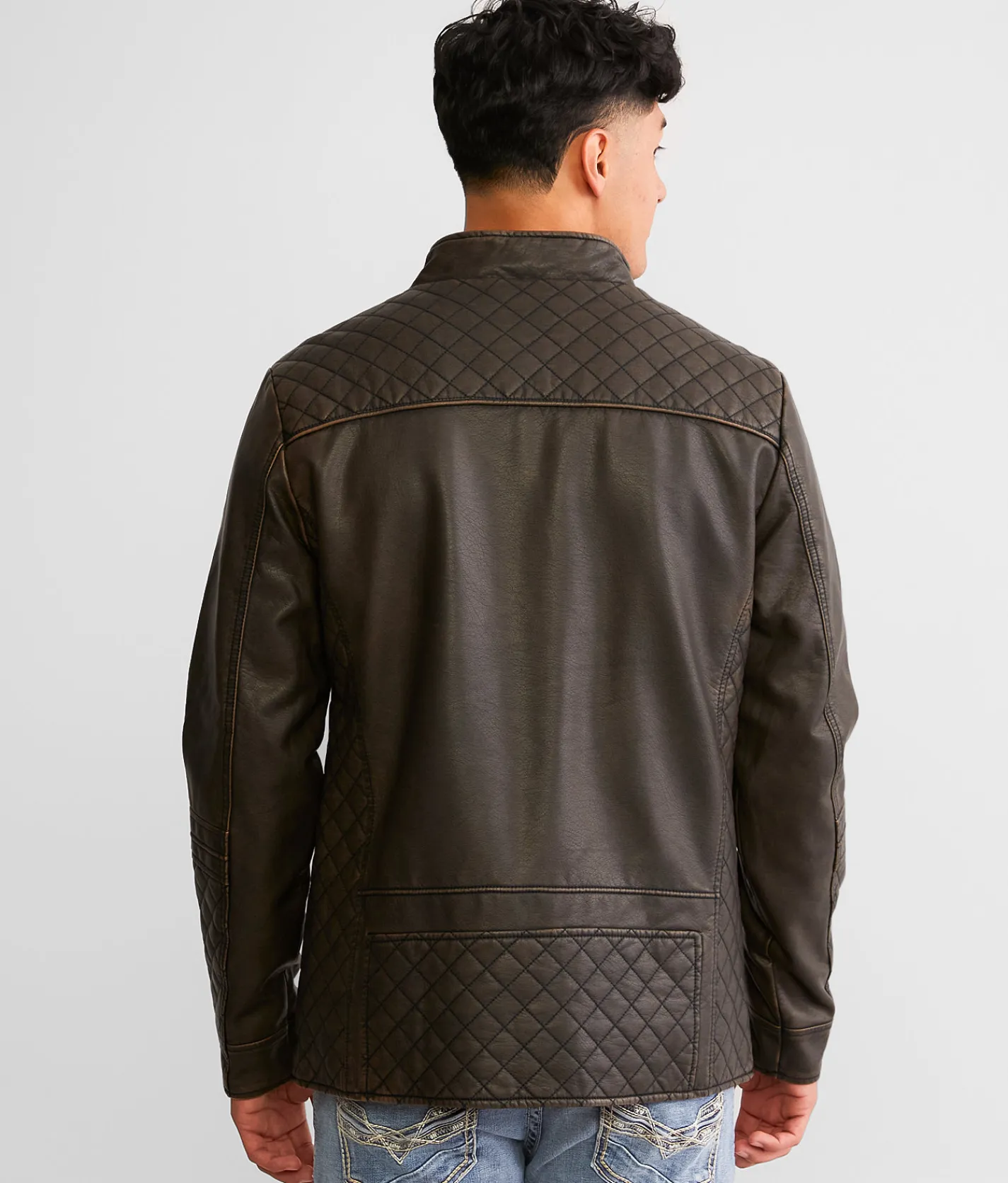 Buckle Black Washed Pleather Jacket Brown Sale