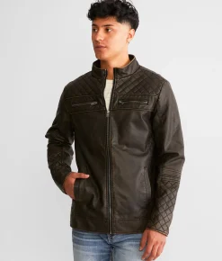 Buckle Black Washed Pleather Jacket Brown Sale