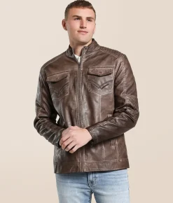 Buckle Black Washed Pleather Jacket Brown Best
