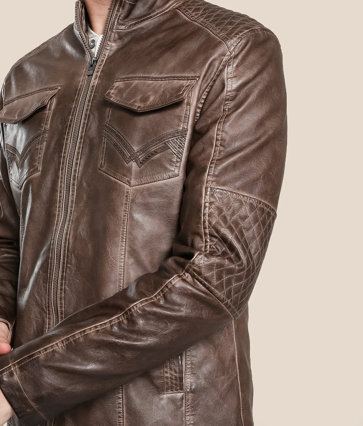 Buckle Black Washed Pleather Jacket Brown Best