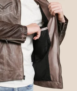 Buckle Black Washed Pleather Jacket Brown Best