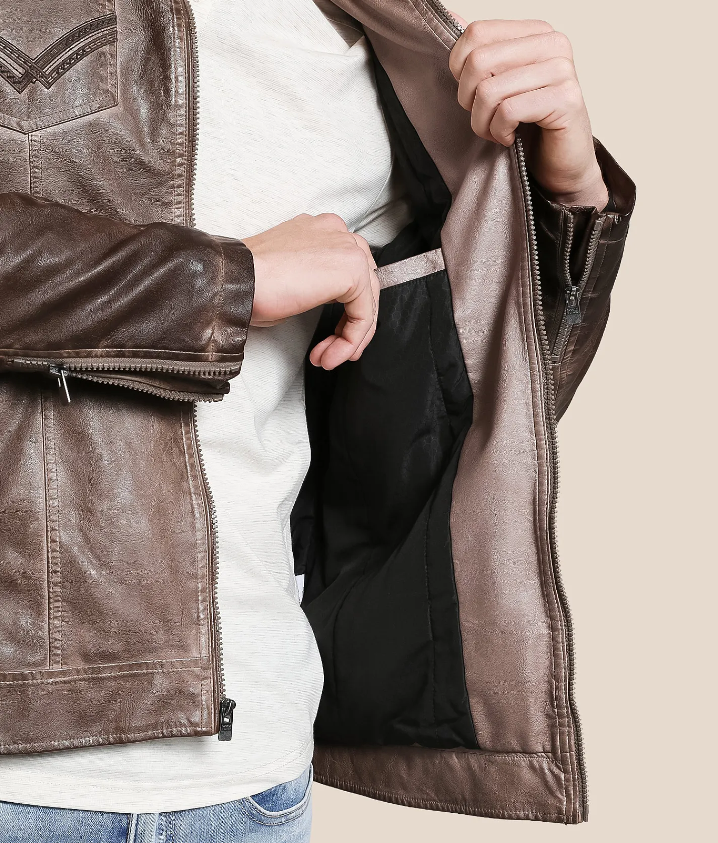 Buckle Black Washed Pleather Jacket Brown Best