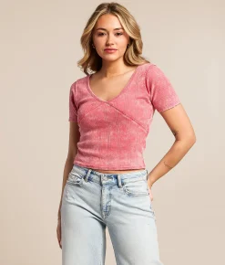 Tops | Gilded Intent Washed Pointelle Top Carmine