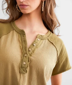 BKE Washed Raglan Henley Olive Best