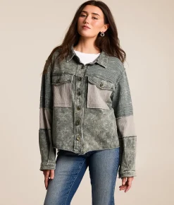 POL Washed Raw Edge Oversized Shacket Charcoal Hot