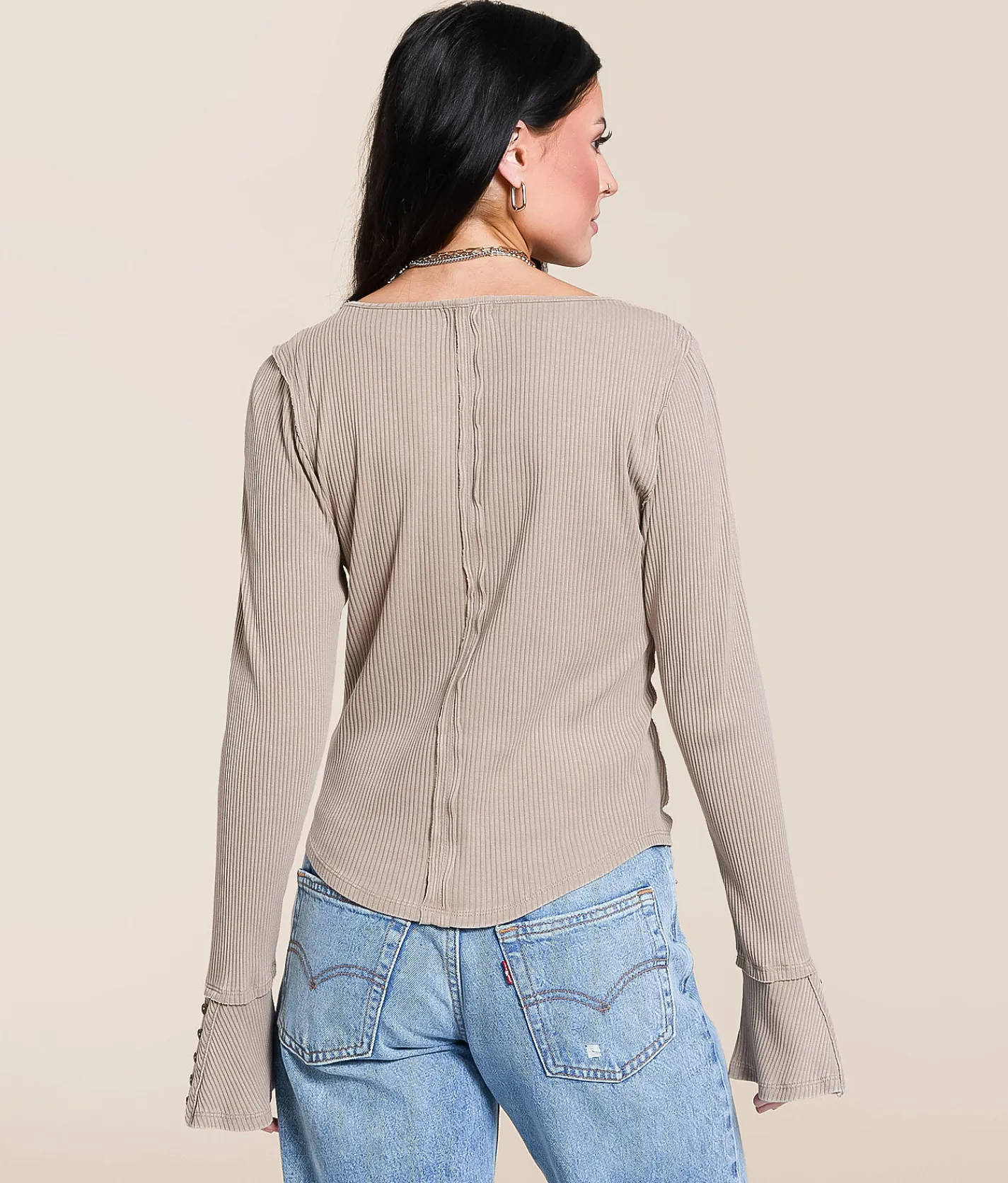 Gilded Intent Washed Rib Knit Top Desert Taupe Clearance