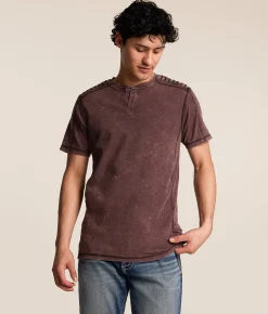 Buckle Black Washed Snap Henley Raisin Outlet