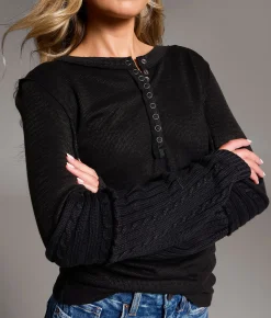 Tops | BKE Washed Snap Henley Washed Black