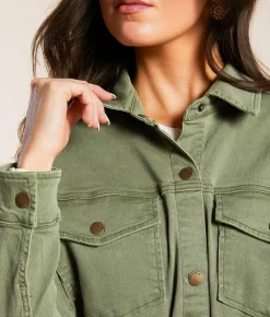 Stoosh Washed Stretch Denim Shacket Olive Sale