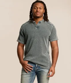 Tops | Buckle Black Washed Thermal Henley Deep Teal