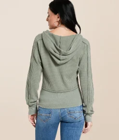 Tops | Gilded Intent Washed Thermal Hoodie Dusty Green