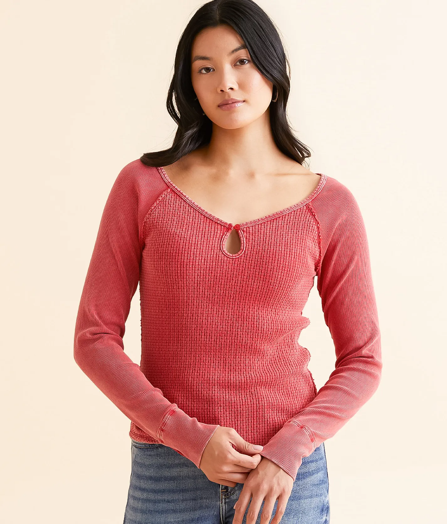 Tops | BKE Washed Thermal Top Chili Pepper