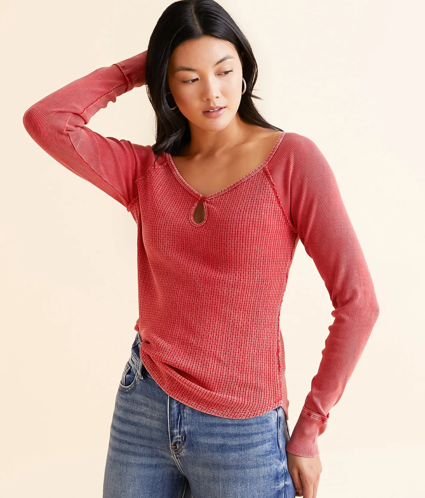 Tops | BKE Washed Thermal Top Chili Pepper