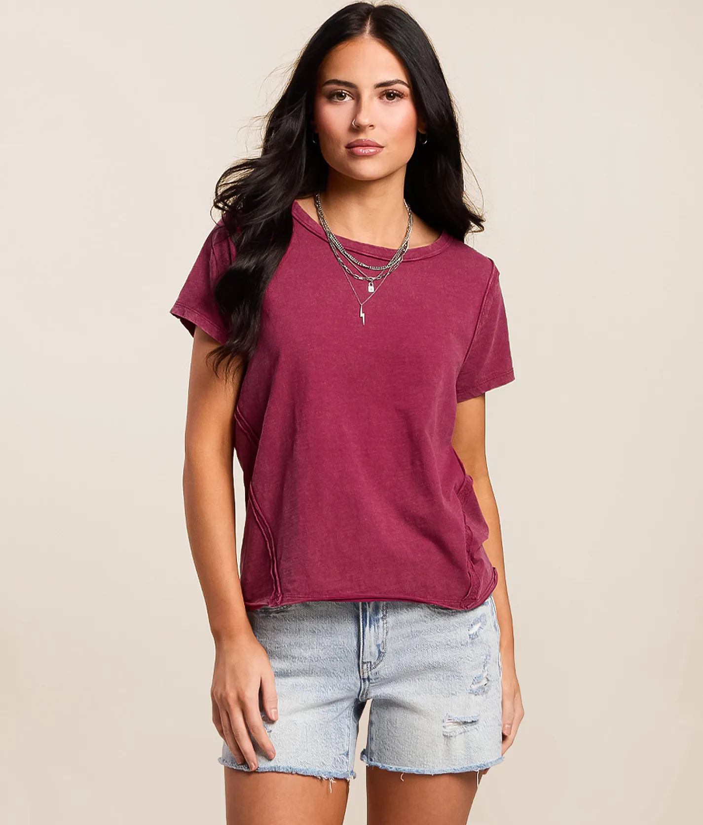 Tops | Gilded Intent Washed T-Shirt Red Plum