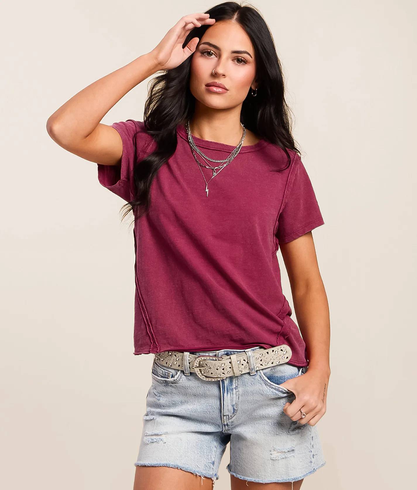 Tops | Gilded Intent Washed T-Shirt Red Plum