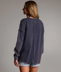 Tops | BKE Washed Waffle Cardigan Mood Indigo