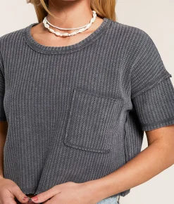 Tops | FITZ + EDDI Washed Waffle Cropped T-Shirt Ebony