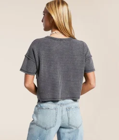 Tops | FITZ + EDDI Washed Waffle Cropped T-Shirt Ebony