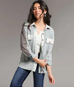 Tops | BKE Washed Waffle Knit Shirt Blue Cream